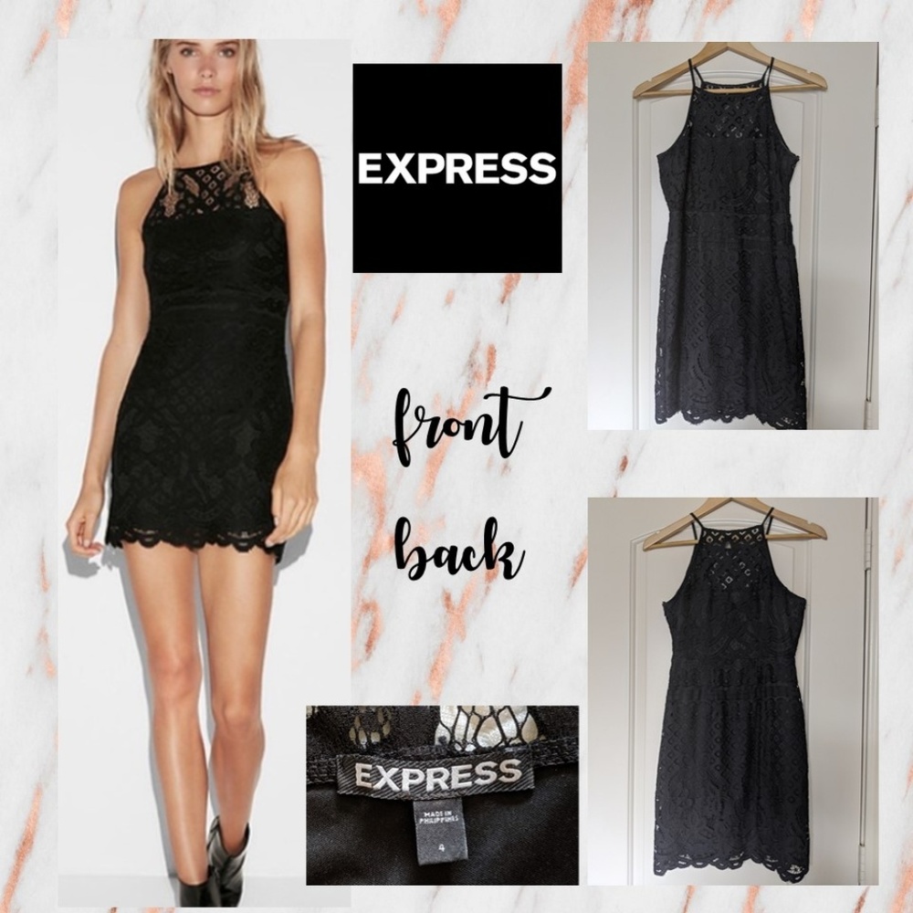 Express Black High Neck Lace Mini Dress
